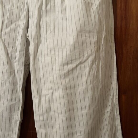 Reformation Oren Pants White Pin Stripe Wide Leg Work Linen Blend Womens 6 - Picture 4 of 14